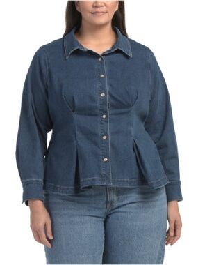 Jane + Delancey Delancey Denim Shirt Jacket 3XL Darted Pearl Snap Buttons Casual